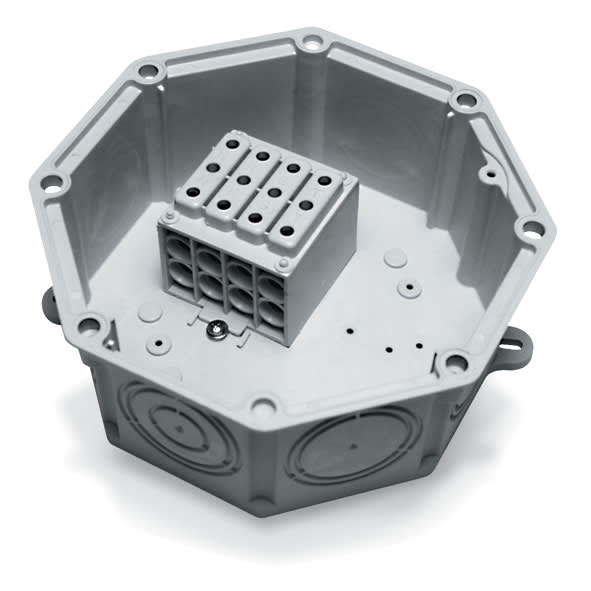 CONCHIGLIA - CON027251107 Serie UPM - Cassetta di derivazione in PA6 V0 equip., morsett. multi 4 poli 25 mmq, dim. 183x183 mm