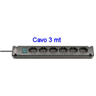 BRENNENSTHUL - Multipresa a 6 prese nera CAVO 3MT H05VV-F 3G1,5 con interruttore - spina ITA 16A