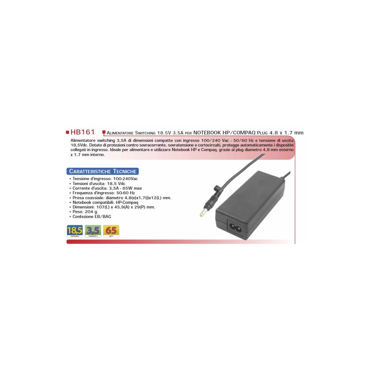 MATSUYAMA - Alimentatore Switching 18,5V 3,5A per Notebook HP plug 4,8x1,7 mm.