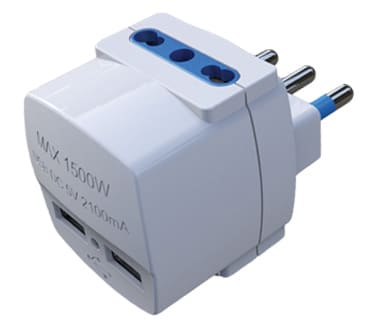 MED - Adattatore spina 16A 2 prese bip. 10/16A + 2 USB BIANCO