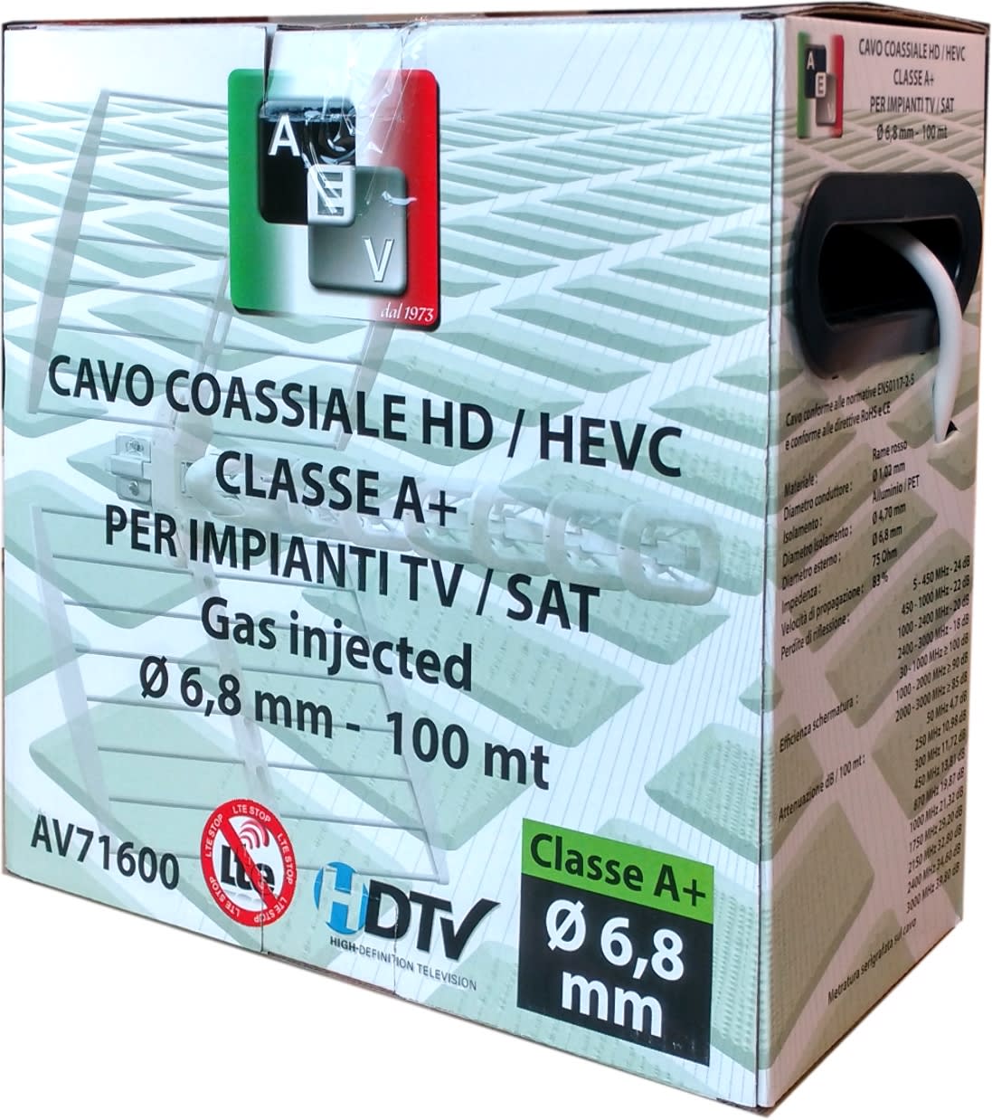 AEV - Cavo Coassiale HD/HEVC Rame rosso  Classe A+ GAS INJECTED - Ø 6,8 mm - Matassa da 100 mt