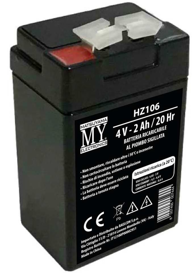 MATSUYAMA - Batteria ricaricabile al piombo 4V - 2AH - 45x33,5x75/81mm