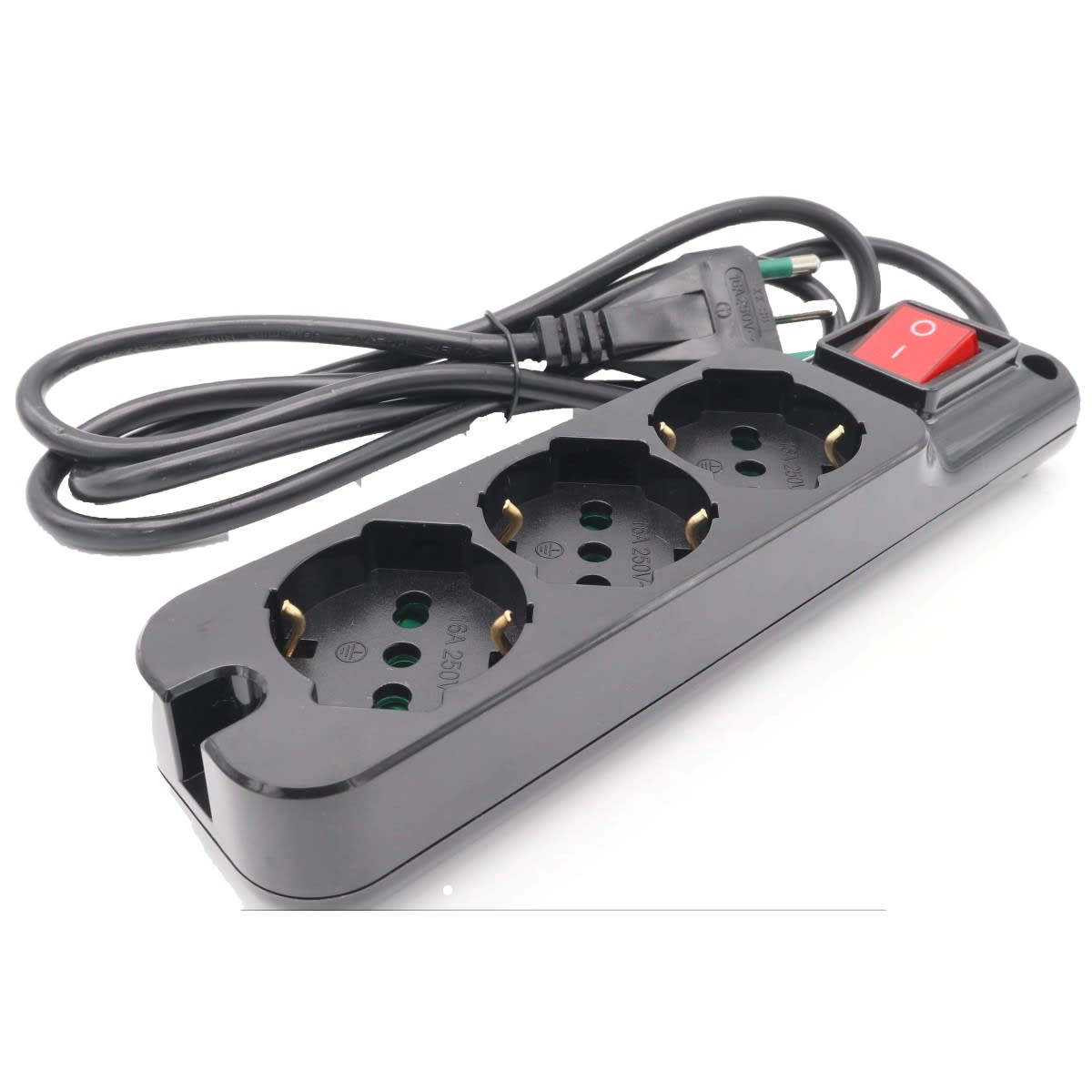 MED - Multipresa 3 prese Bipasso / Schuko Nera interr luminoso cavo 3x1.5mm  - 1,5mt.
