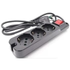 MED - Multipresa 3 prese Bipasso / Schuko Nera interr luminoso cavo 3x1.5mm - 1,5mt.