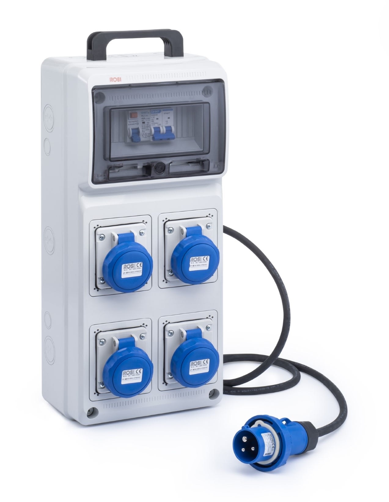 ROSI MATERIALE ELETT - QUADRO ACS  4 PRESE INDUSTRIALI 16A 2P+T IP67 + INT DIFF. MT, 2 M DI CAVO E SPINA 16A 2P+T IP67, 3KW