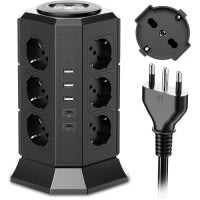 MED - Multipresa torretta 12 prese trivalenti - 3 USB-A + 2 USB-C + 2 INTERRUTTORI.