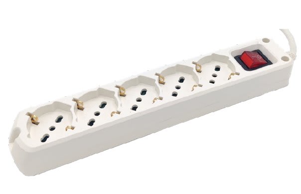 MED - Multipresa 5 prese Bipasso / Schuko Bianca interr luminoso cavo 3x1.5mm  - 1,5mt.