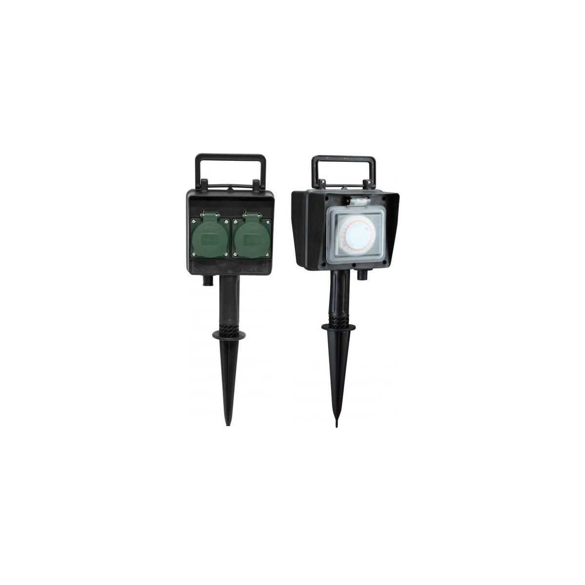 BRENNENSTHUL - Presa da giardino con picchetto di terra, 2 prese, con timer, nero, IP44, cavo 5m H07RN-F 3G1.5