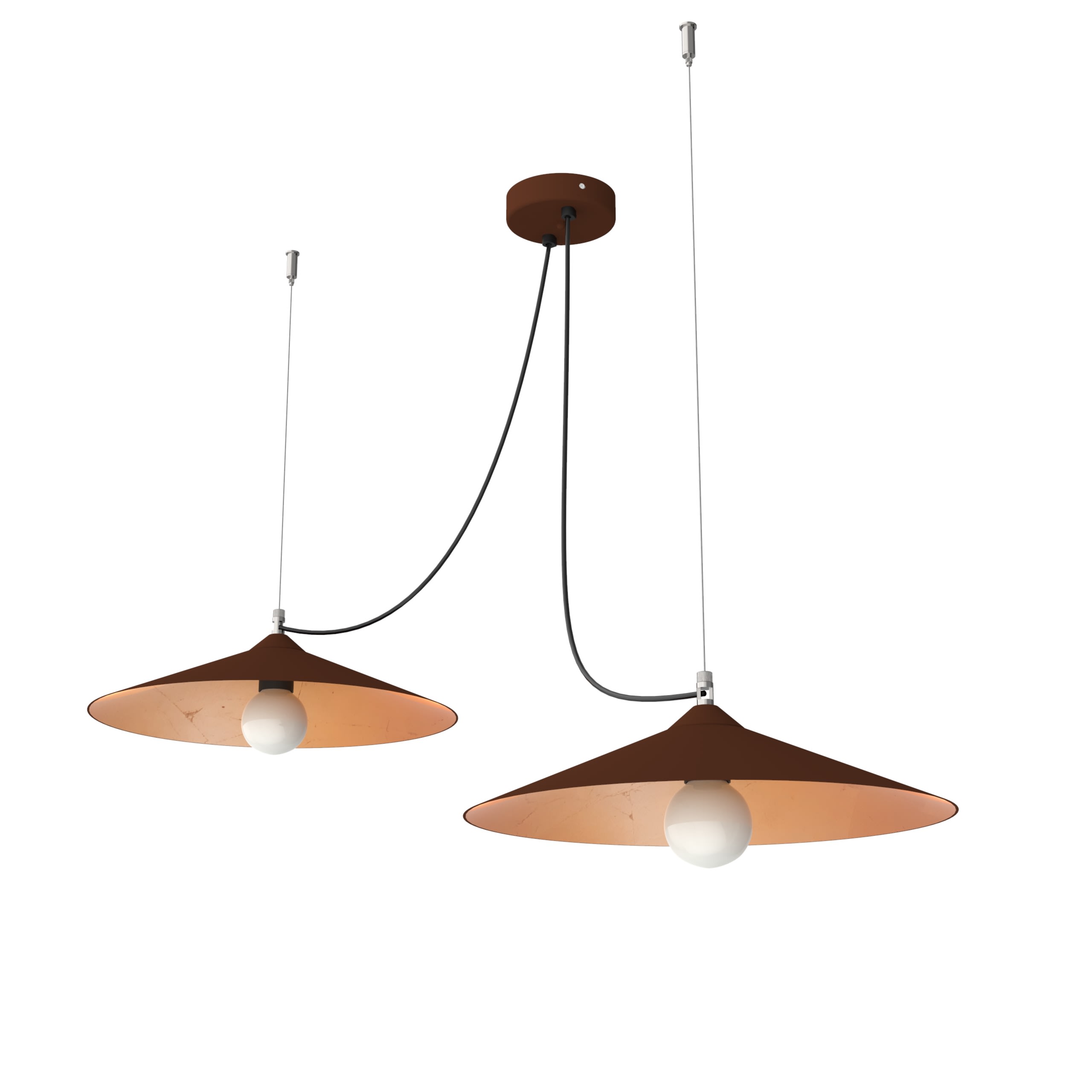 LUMICOM - COLOMBO X2 sospensione Ø40 metallo corten/foglia rame 2XE27