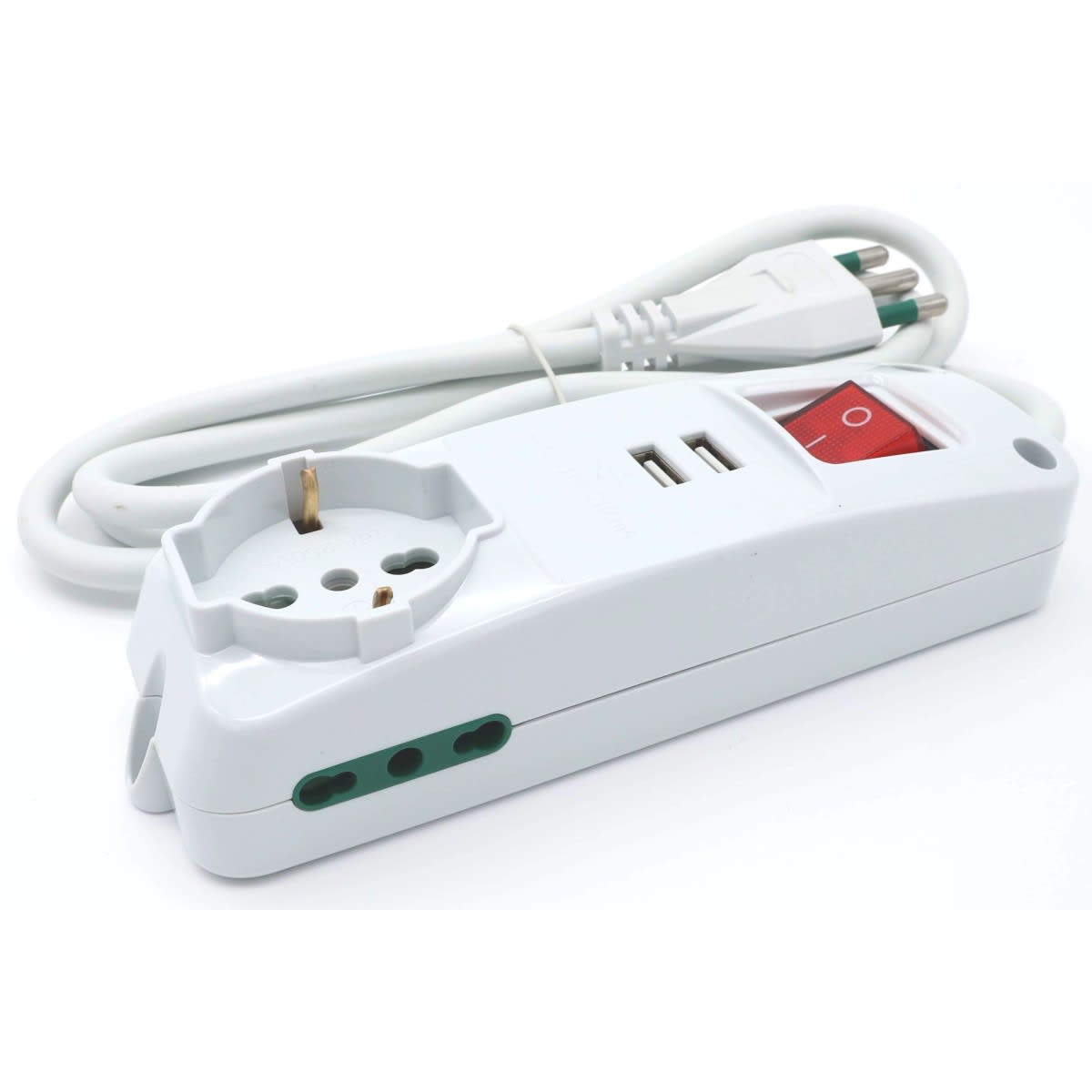 MED - Multipresa 2 prese Bipasso + 1 Bipasso/Schuko + 2 porte USB cavo 3x1,5mm  1,5m.