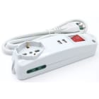 MED - Multipresa 2 prese Bipasso + 1 Bipasso/Schuko + 2 porte USB cavo 3x1,5mm 1,5m.