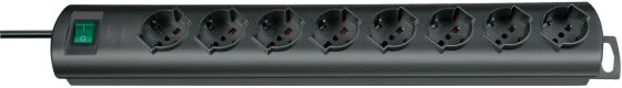 BRENNENSTHUL - Multipresa 8 prese nero cavo   2m H05VV-F 3G1,5  Spina ita  16A