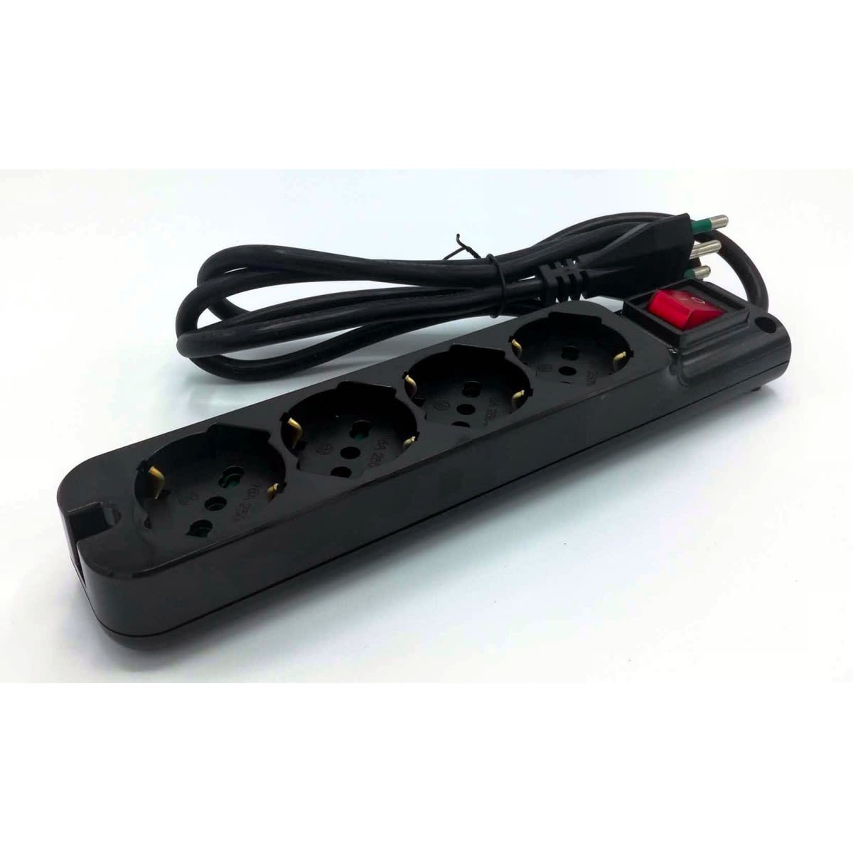 MED - Multipresa 4 prese Bipasso / Schuko Nera interr luminoso cavo 3x1.5mm  - 1,5mt.