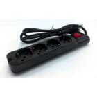 MED - Multipresa 4 prese Bipasso / Schuko Nera interr luminoso cavo 3x1.5mm - 1,5mt.
