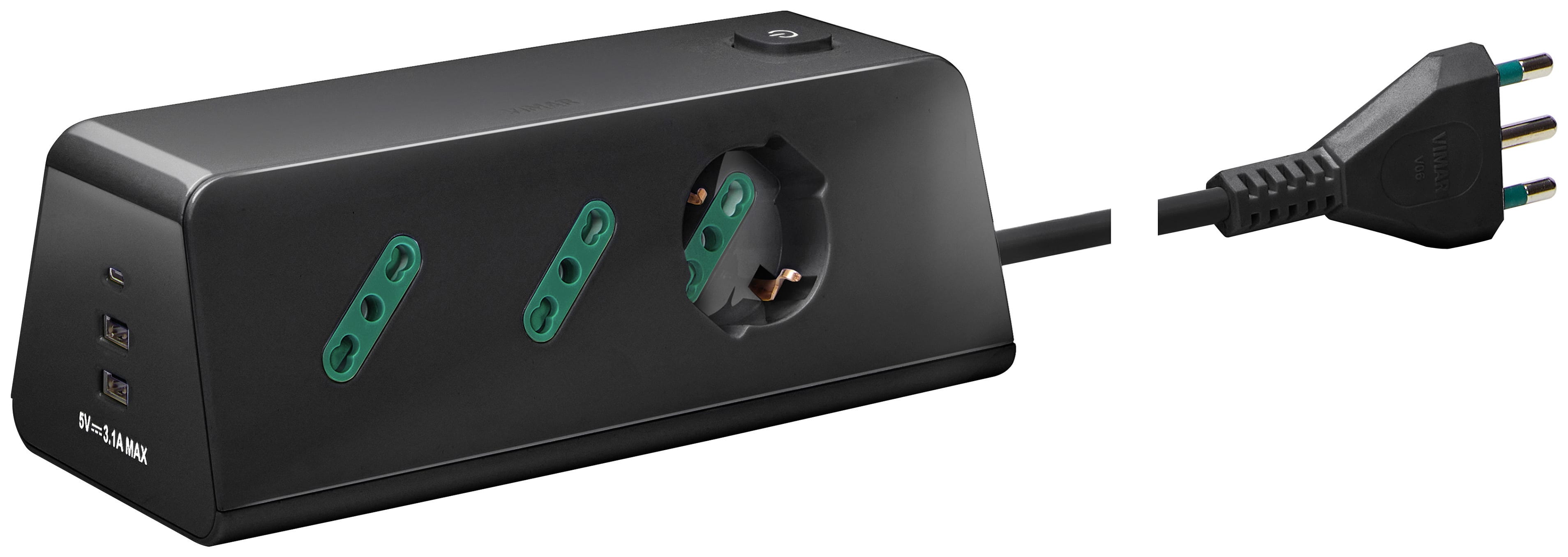 VIMAR SPA VIW00604.CC PRESA SCRIVANIA 1UNIV+2P17/11+3USB+S17 N