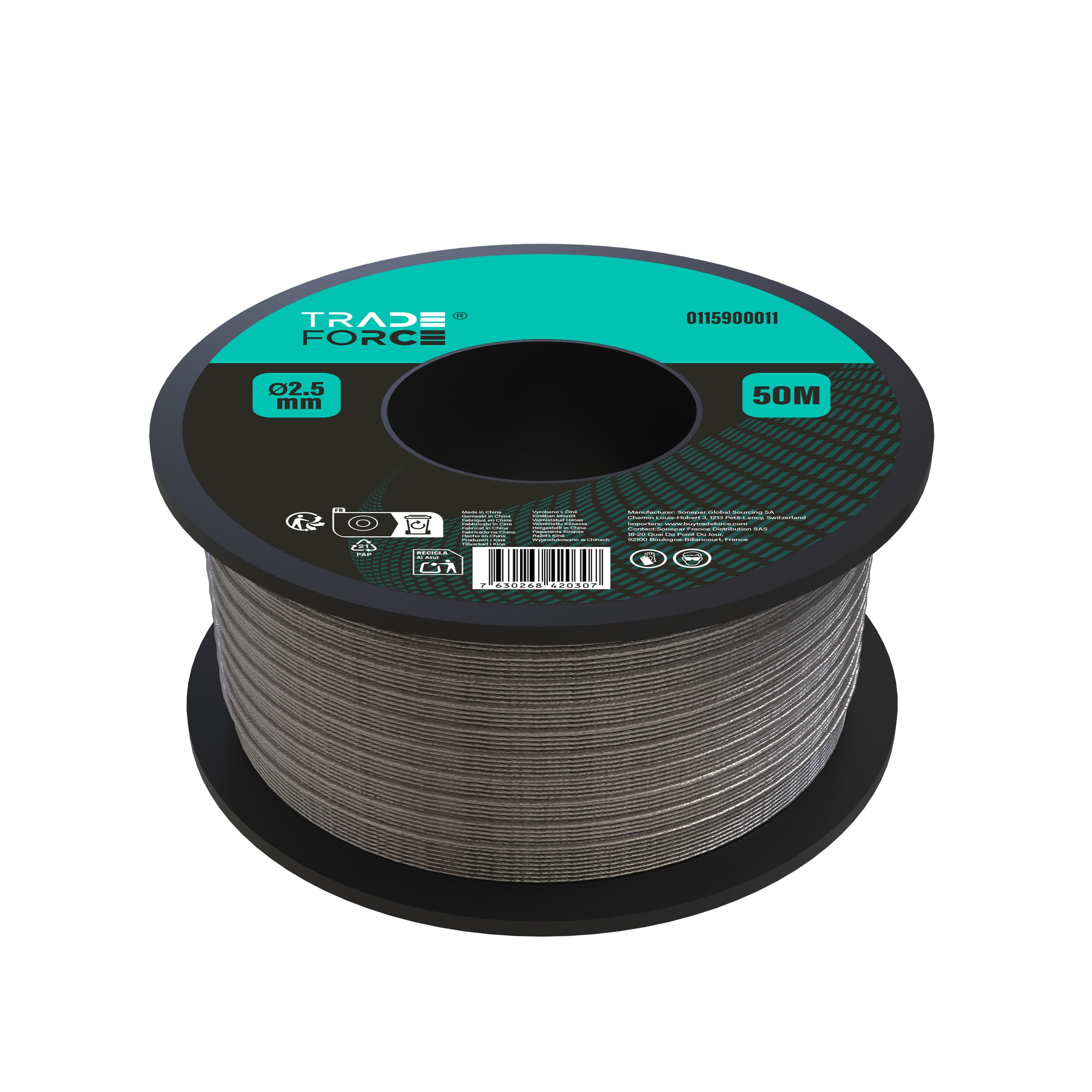 TRADEFORCE TDM0115900011 Bobina fune metal. zincata D2,5mm*50m