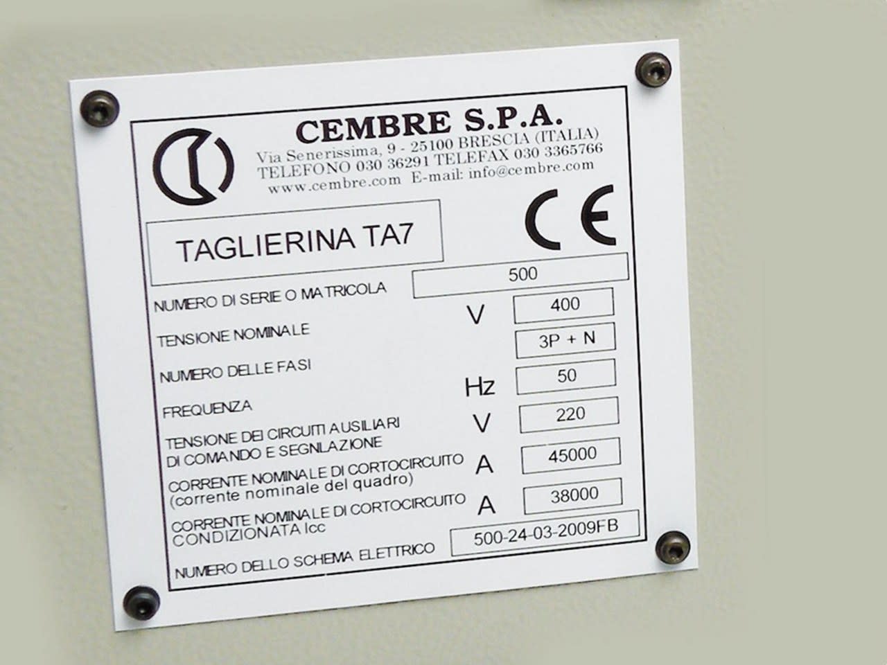 CEMBRE SPA - CEM88912 TARGA QUADRO MG-VRT-AH BIANCA PVC105X110