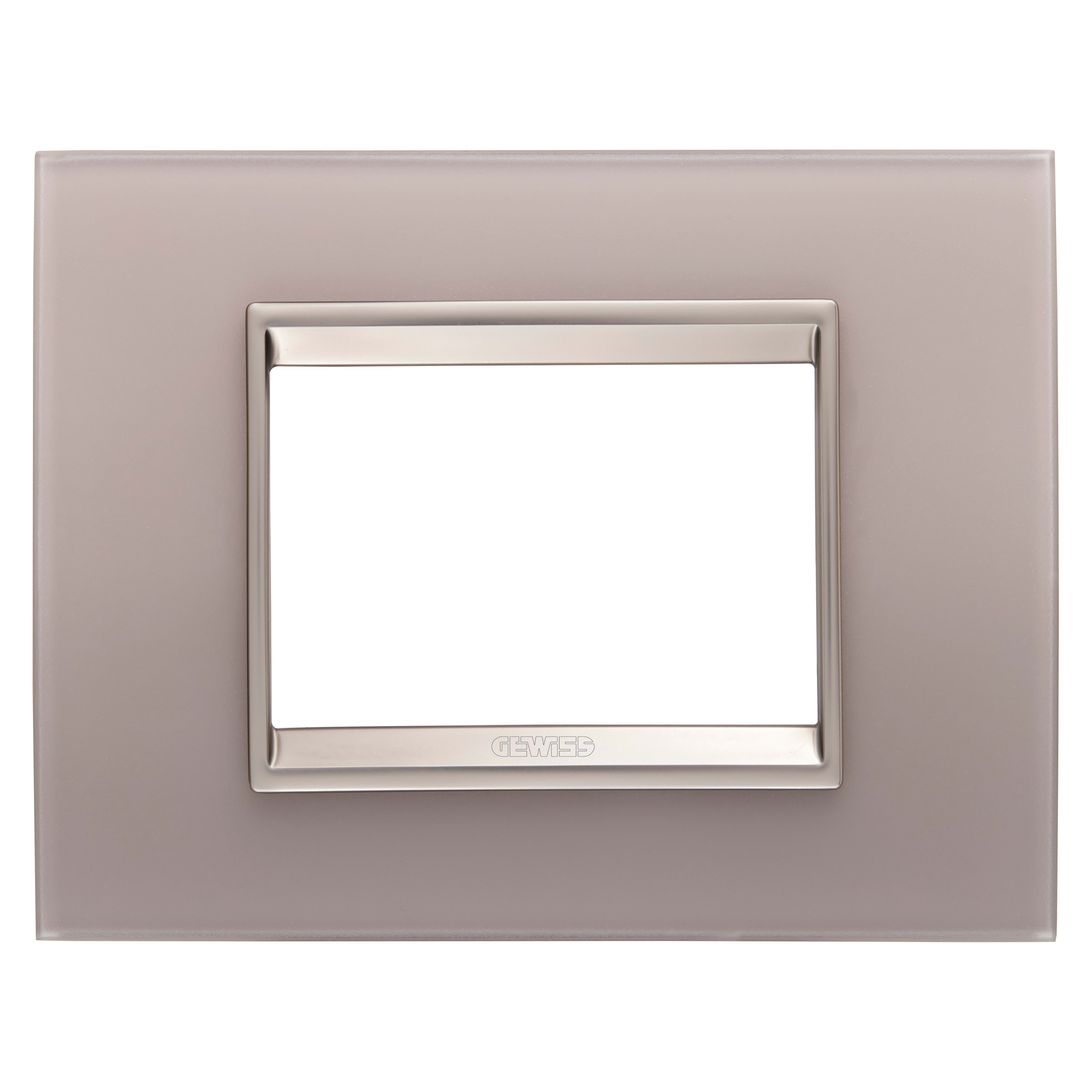 GEWISS - GEWGW16203GP PLACCA LUX - IN VETRO - 3 POSTI - GRIGIO PERLA - CORNICE BRONZO CHIARO OPACO - CHORUSMART