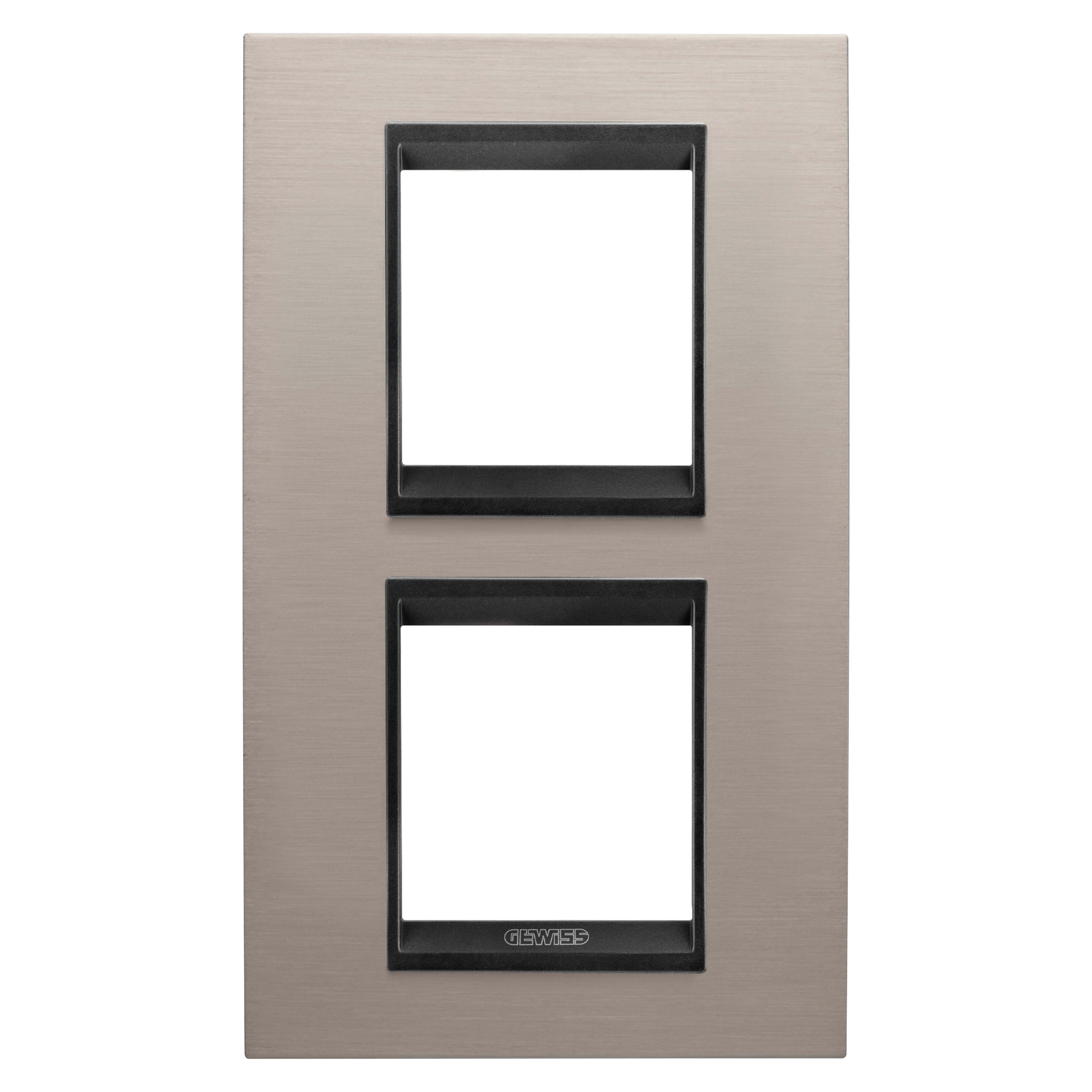 GEWISS - GEWGW16224WS PLACCA LUX INTERNATIONAL - IN METALLO - 2+2 POSTI VERTICALE - ALLUMINIO SPAZZOLATO LAVY - CORNICE NERO OPACO - CHORUSMART