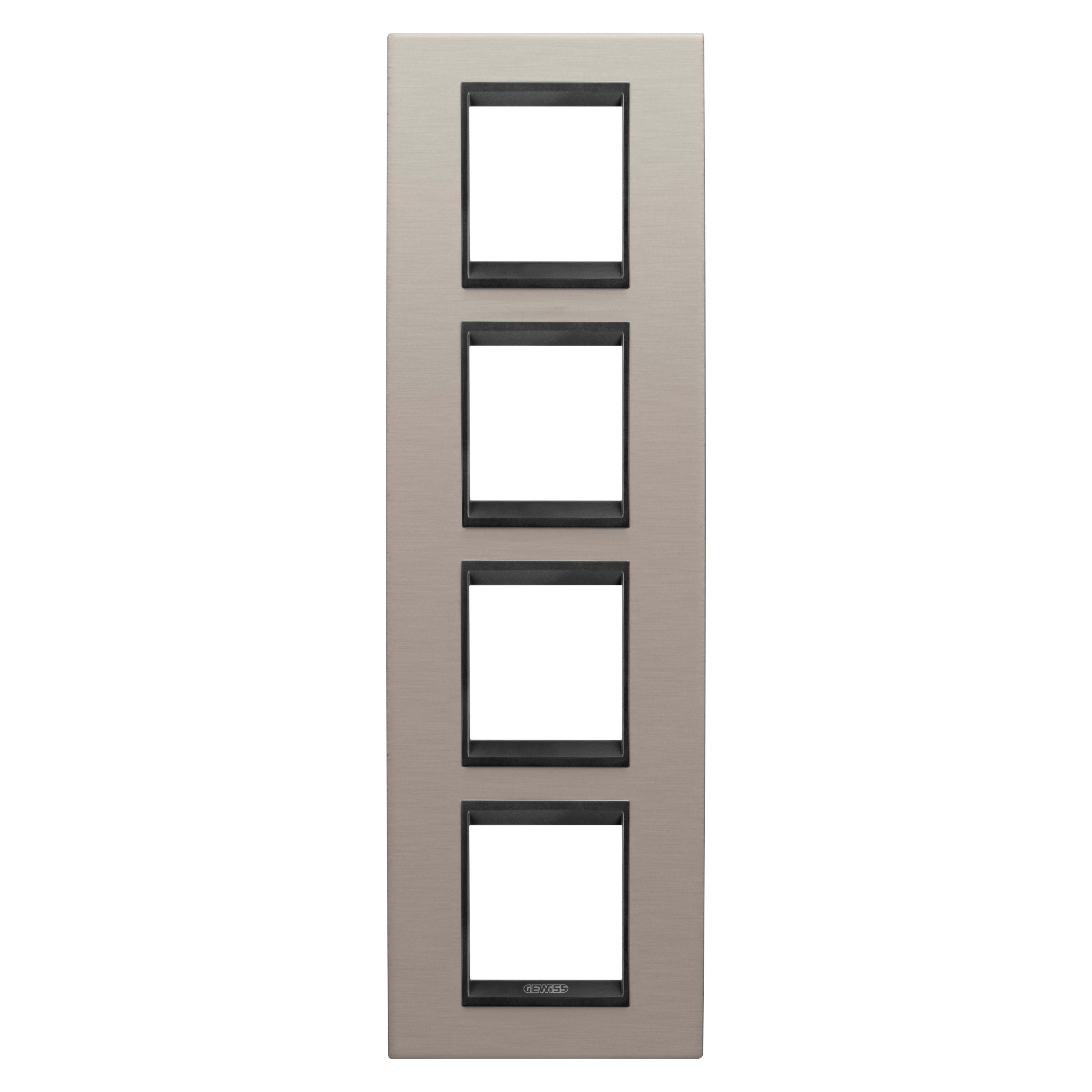 GEWISS - GEWGW16229WS PLACCA LUX INTERNATIONAL - IN METALLO - 2+2+2+2 POSTI VERTICALE - ALLUMINIO SPAZZOLATO LAVY - CORNICE NERO OPACO - CHORUSMART