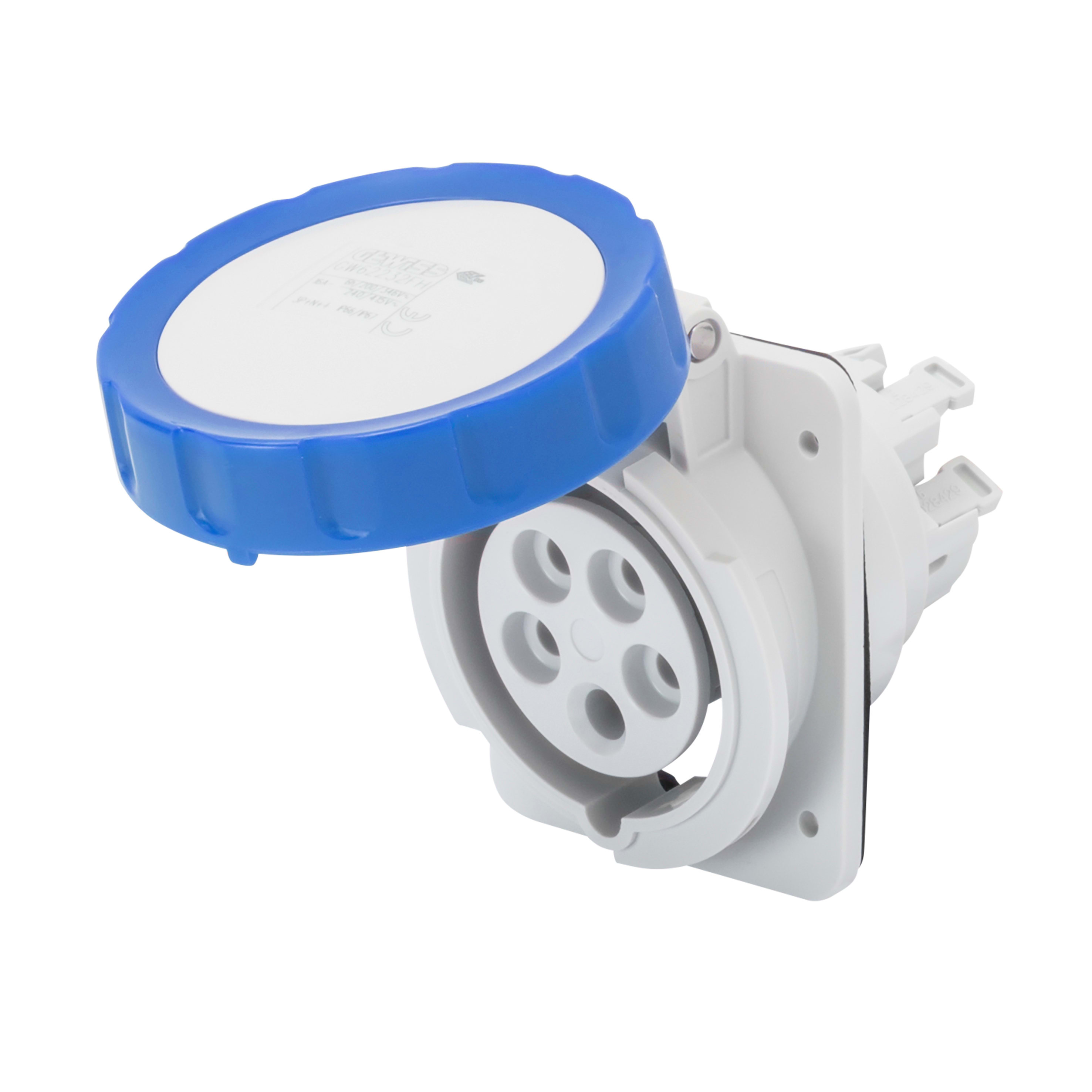 GEWISS - GEWGW62229FH PRESA FISSA DA INCASSO A 10° HP - IP66/IP67 - 3P+N+T 16A 200-250V 50/60HZ - BLU - 9H - CABLAGGIO RAPIDO