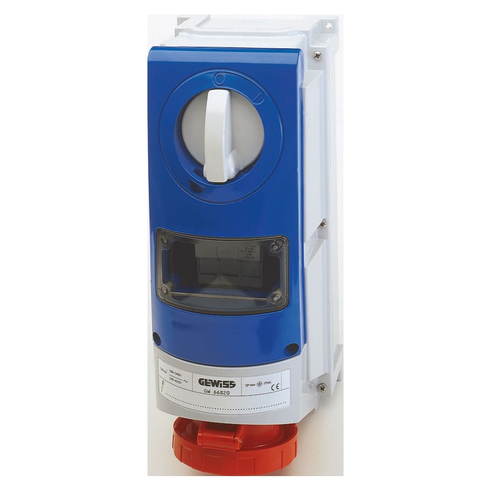 GEWISS - GEWGW66968 PRESA FISSA INTERBLOCCATA VERTICALE - CON FONDO - CON BASE PORTAFUSIBILI - 2P+T 32A 380-415V-50/60HZ 9H - IP66