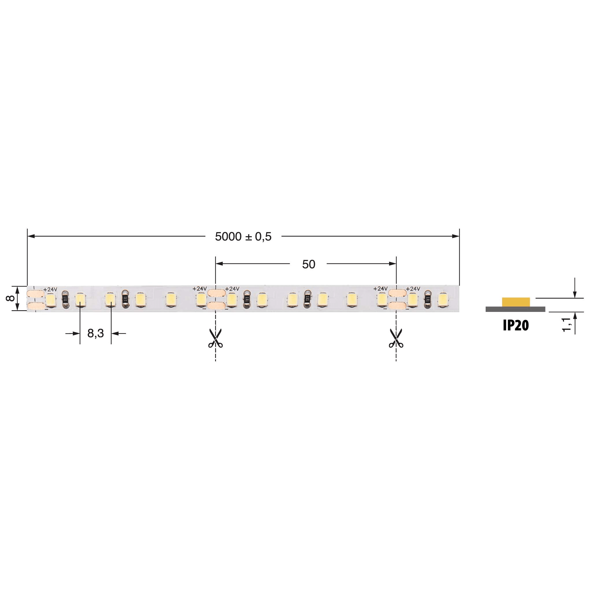 ELCART DISTRIBUTION ERT186152500 LEDSTRIP 9,6W/MT 24V B.CALDO IP20