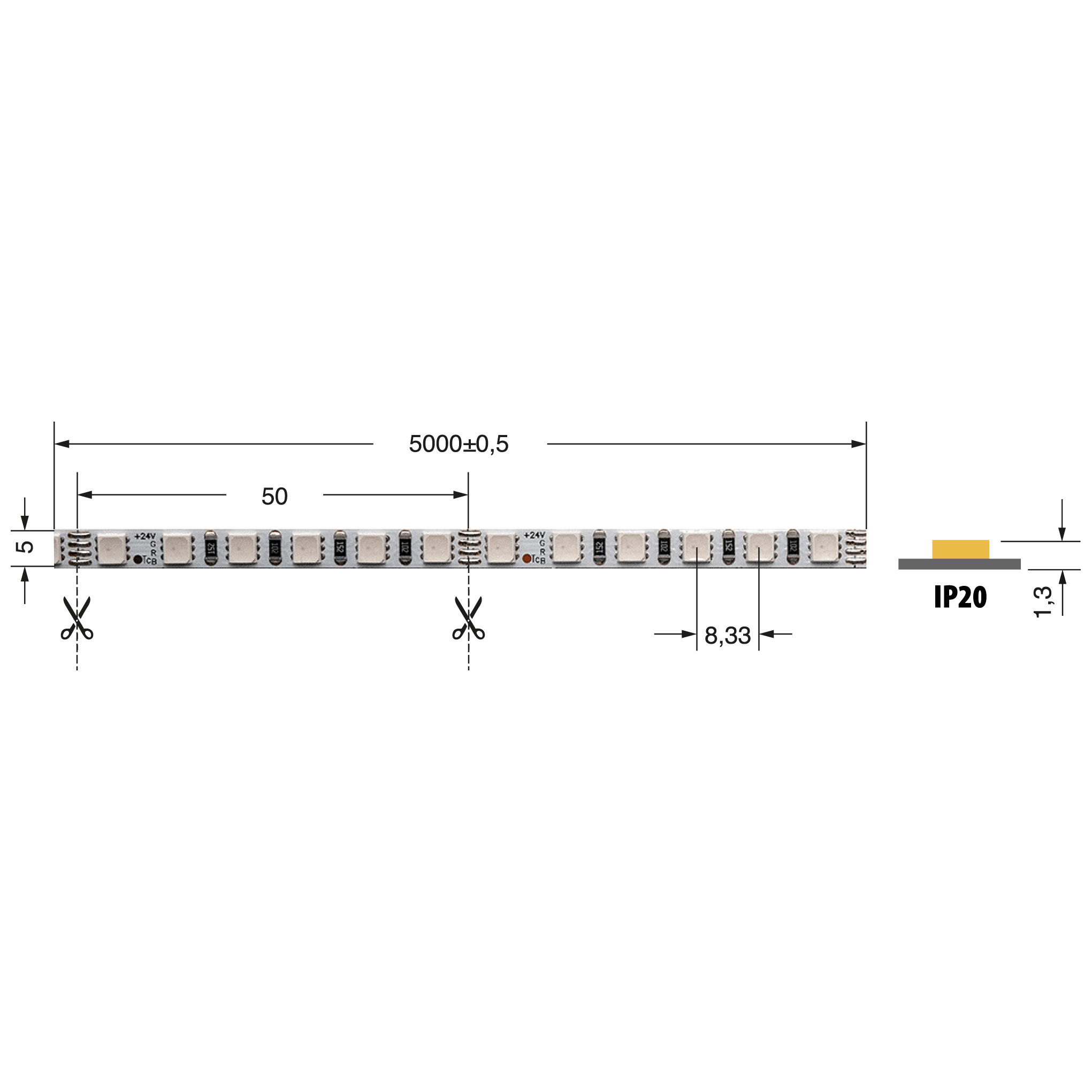 ELCART DISTRIBUTION - ERT186507500 LEDSTRIP 8W/M RGB 24V IP20