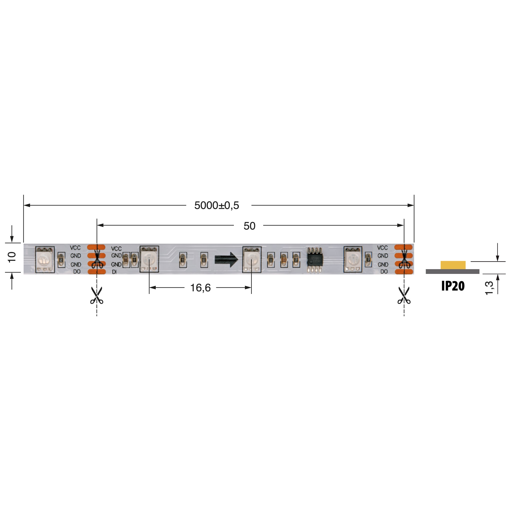 ELCART DISTRIBUTION - ERT186510500 DIG.STRIP 14,4W/M RGB 12V IP20