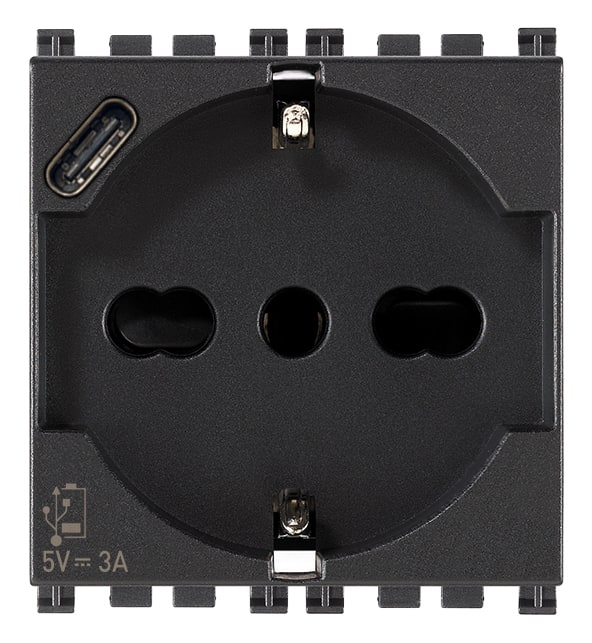 VIMAR SPA - VIW19210.USB Presa 2P+T 16A universale + USB C grigio