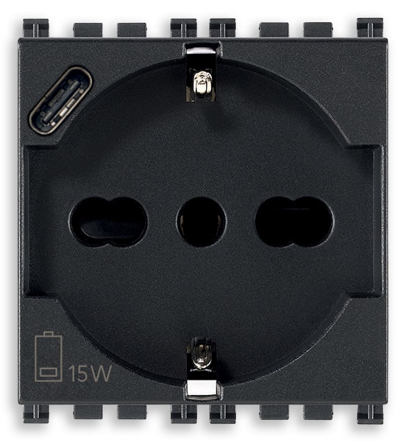 VIMAR SPA - VIW19210.USB PRESA 2P+T 16A UNIVERSALE + USB C GRIGIO