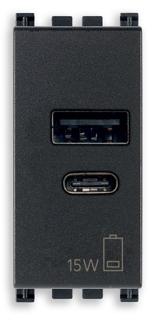 VIMAR SPA - VIW19292.AC15AB Alimentatore USB A+C 15W 5V 1M antib. g.