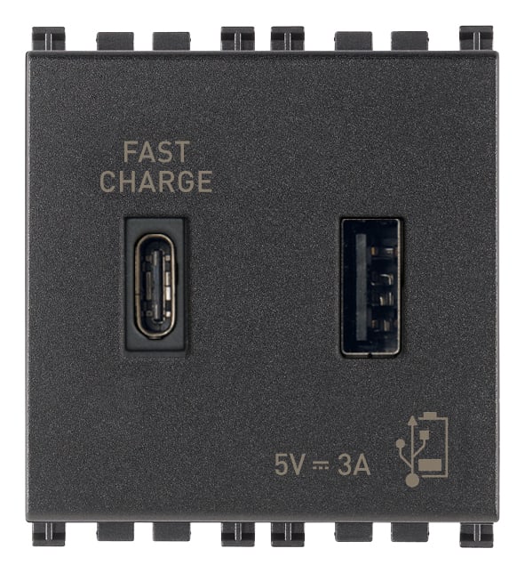 VIMAR SPA - VIW19295.AC.AB Alimentatore USB A+C 15W3A5V 2M antib.g