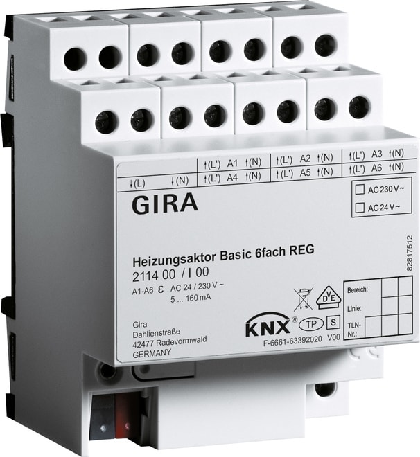 GIRA GGI211400 ATTUATORE RISCALDAMENTO BASIC 6 MODULI K