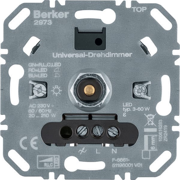 BERKER - BRK2973 DIMMER UNIV. A MANOPOLA, (R, L, C, LED)