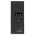 VIMAR SPA - VIW30292.AC15G Alimentatore USB A+C 15W 5V 1M nero