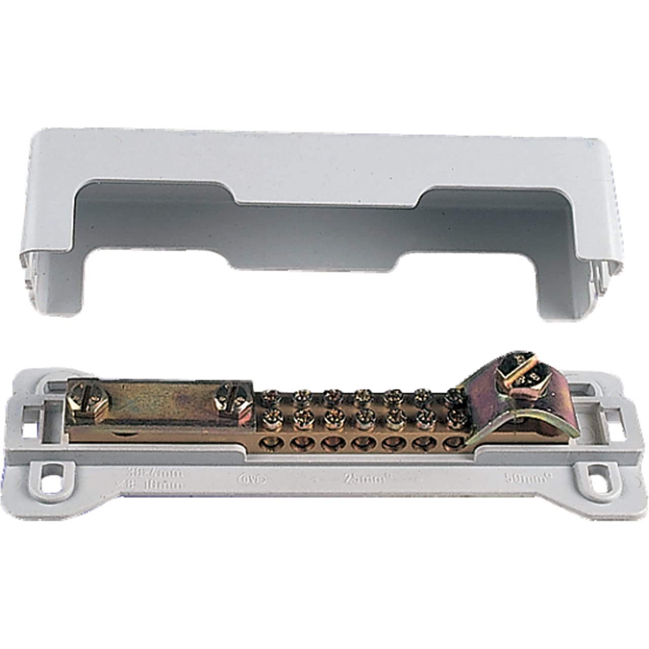 JUPITER SATI - JUP3110913 Piastra per collegamenti equipotenziali in ottone nichelato coperchio in PVC dim. 170x50x50 mm