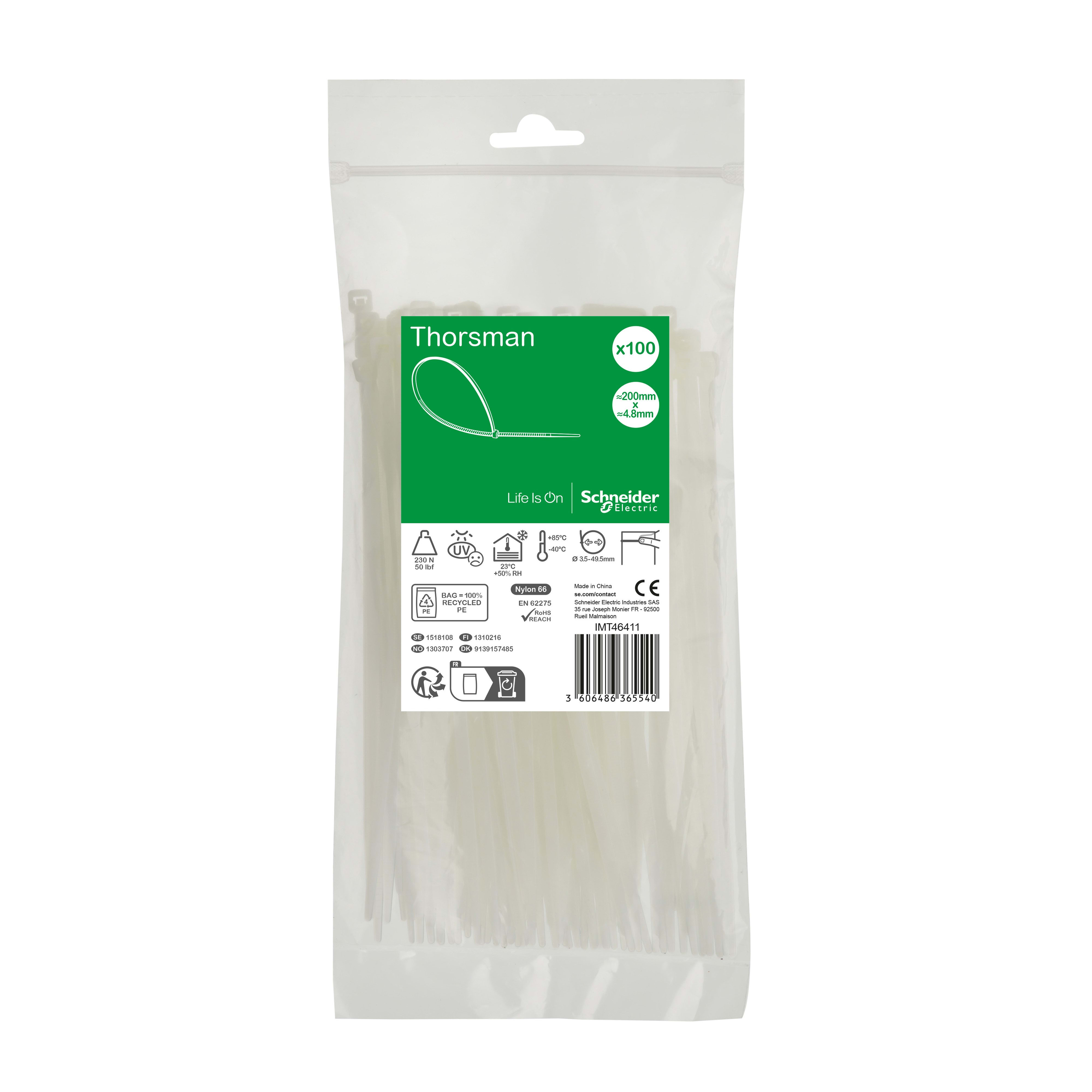 SCHNEIDER ELECTRIC SNRIMT46411 1 SACCHETTO 100 FASCETTE200X4,8 INCOLORE