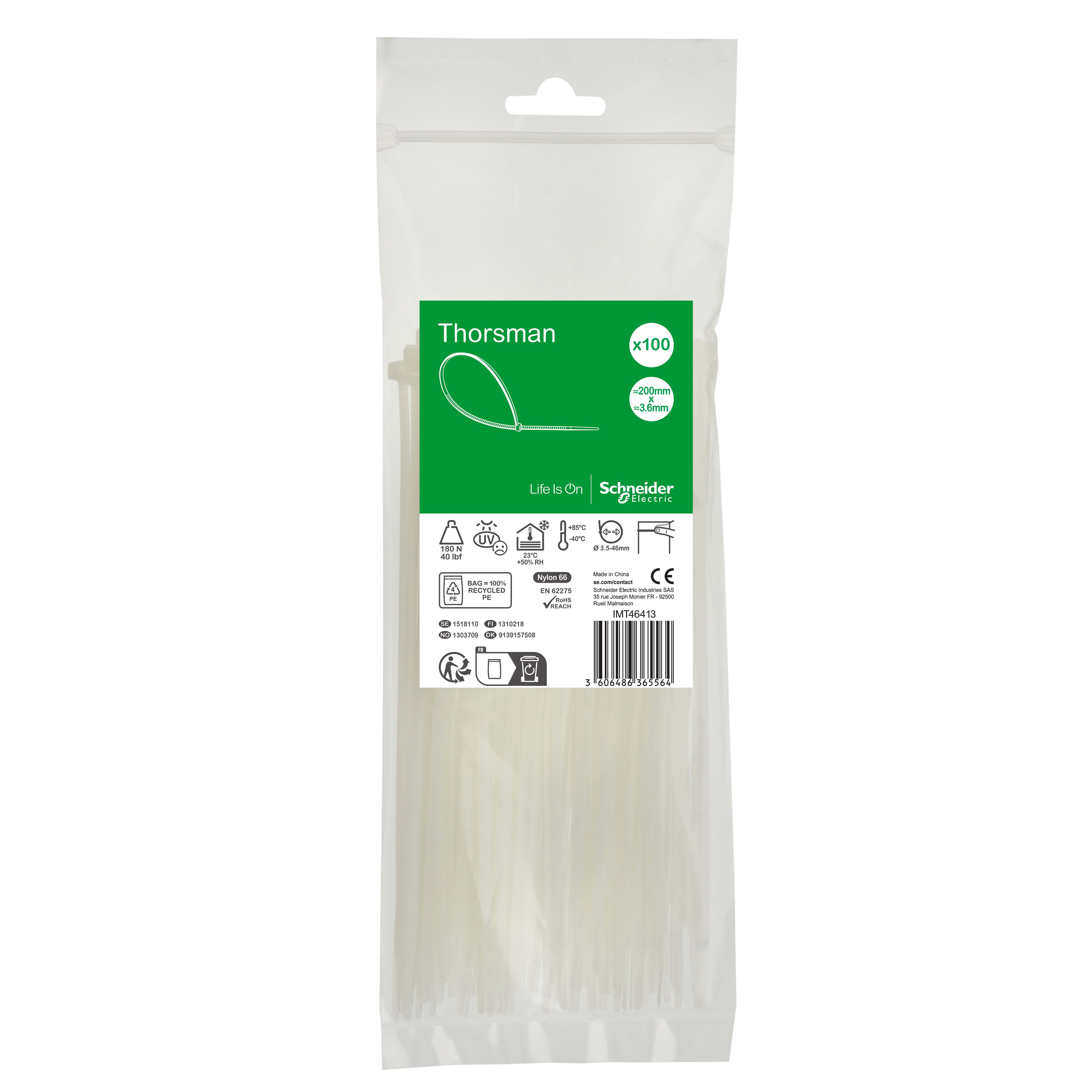 SCHNEIDER ELECTRIC SNRIMT46413 1 SACCHETTO 100FASCETTE 200X3,6 INCOLORE