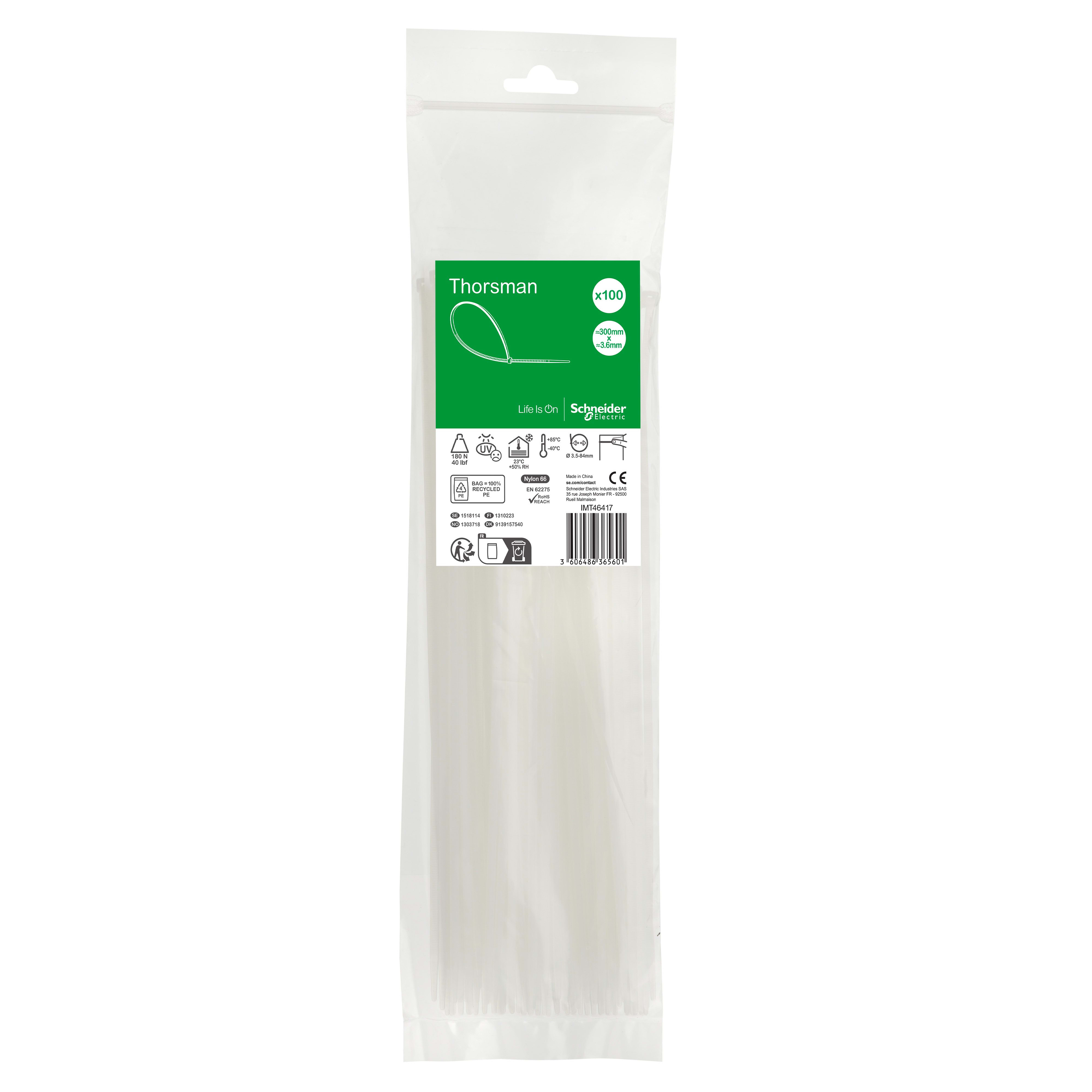SCHNEIDER ELECTRIC SNRIMT46417 1 SACCHETTO 100 FASCETTE300X3,6 INCOLORE