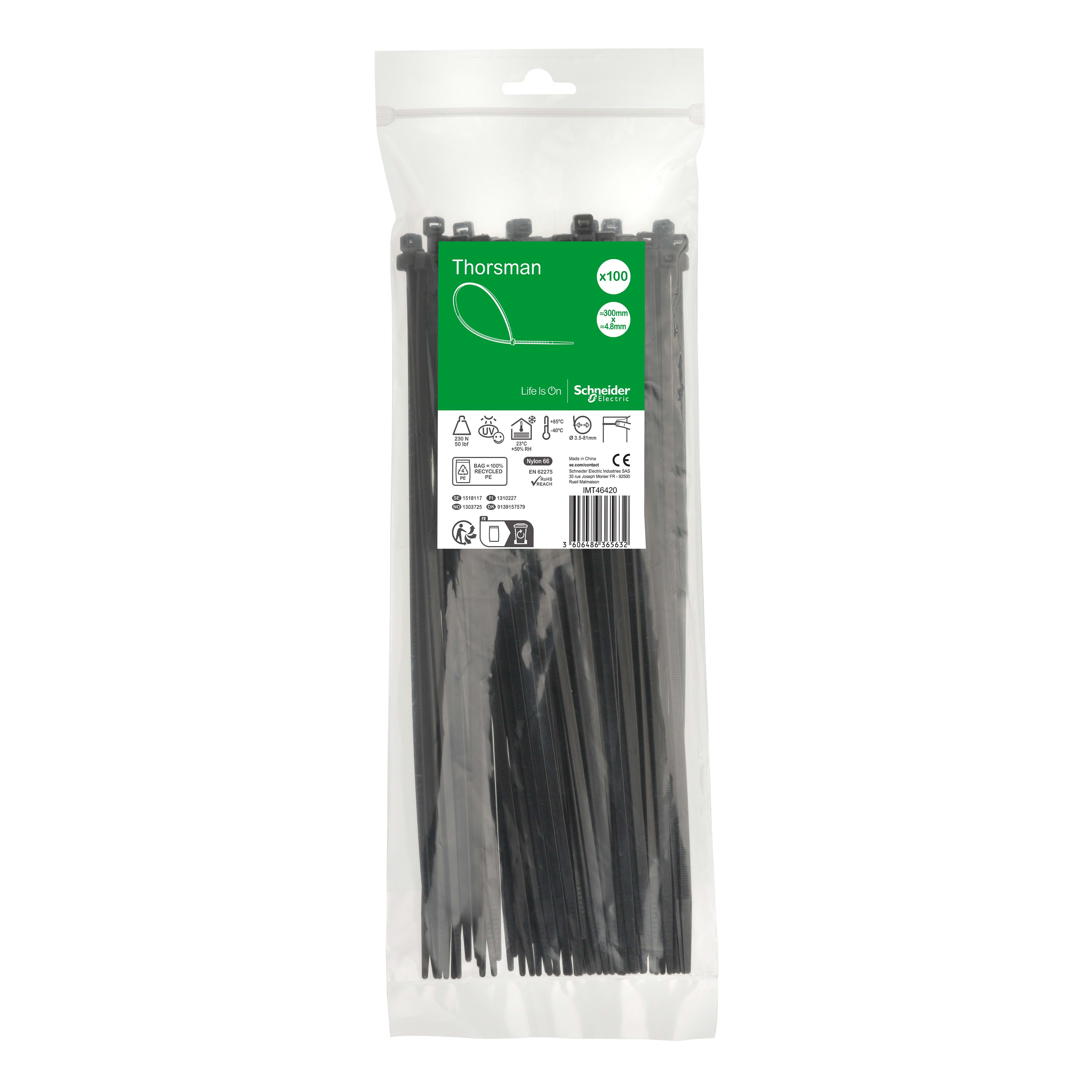 SCHNEIDER ELECTRIC SNRIMT46420 1 SACCHETTO 100 FASCETTE 300X4,8 NERO