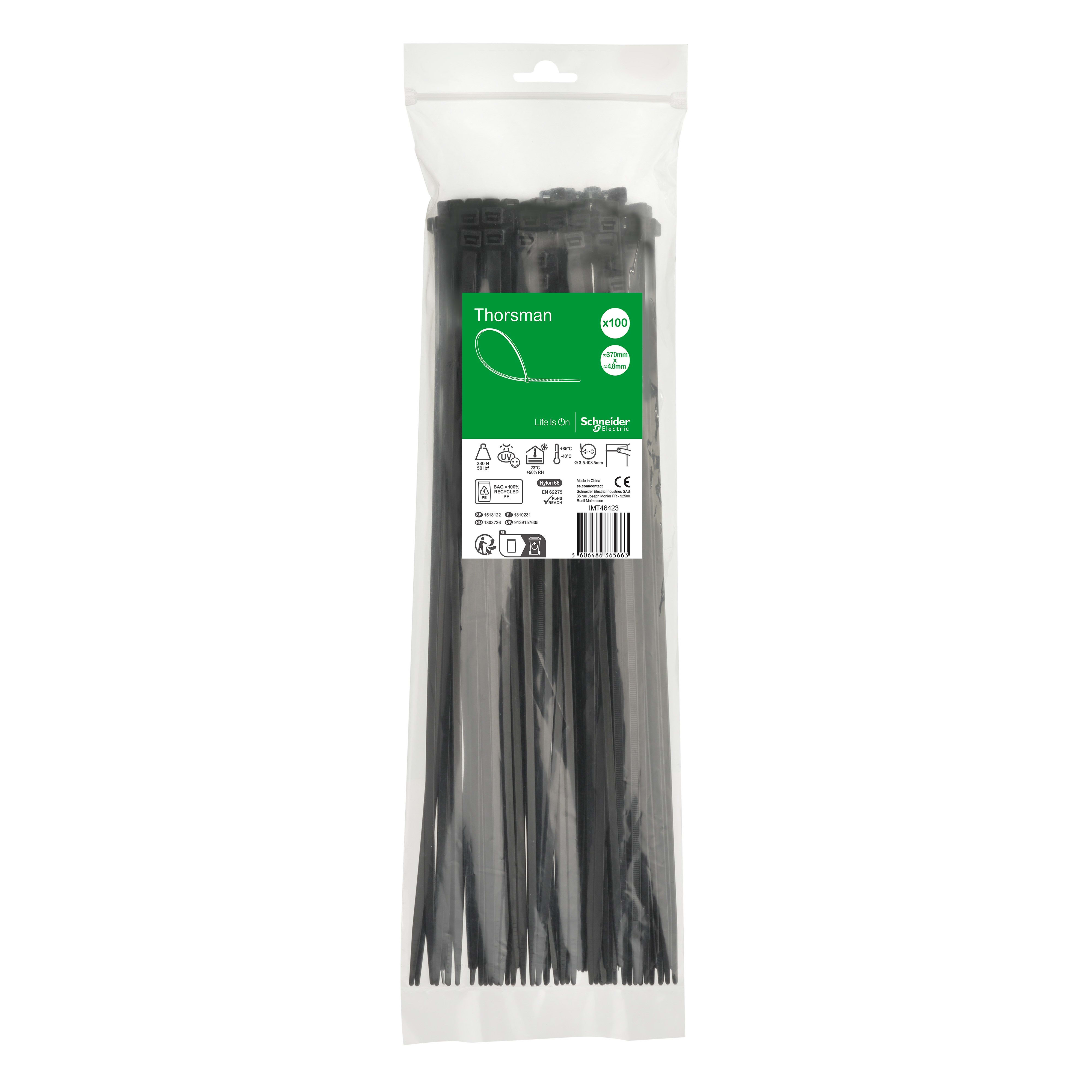 SCHNEIDER ELECTRIC SNRIMT46423 1 SACCHETTO 100 FASCETTE 370X4,8 NERO