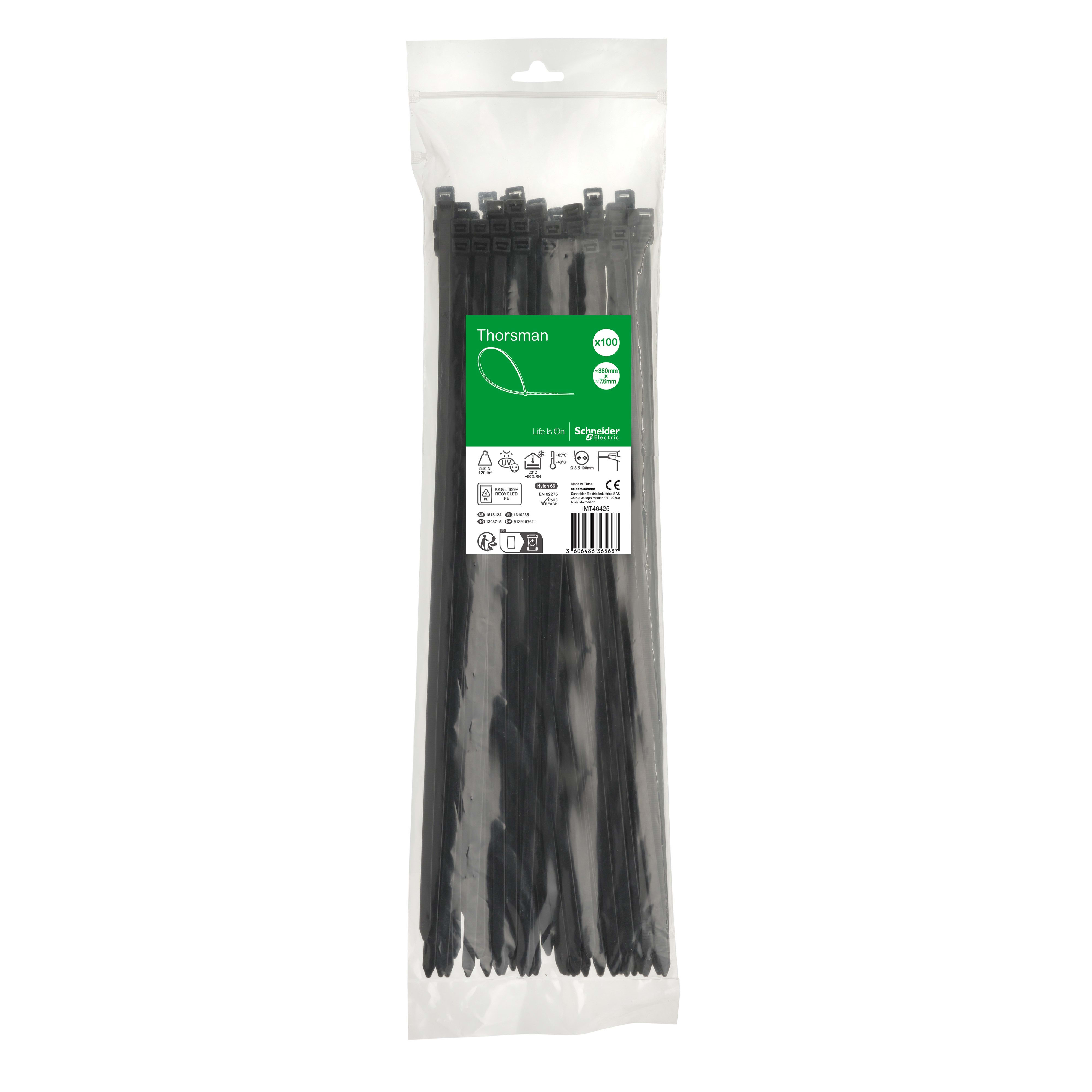 SCHNEIDER ELECTRIC SNRIMT46425 1 SACCHETTO 100 FASCETTE 380X7,6 NERO
