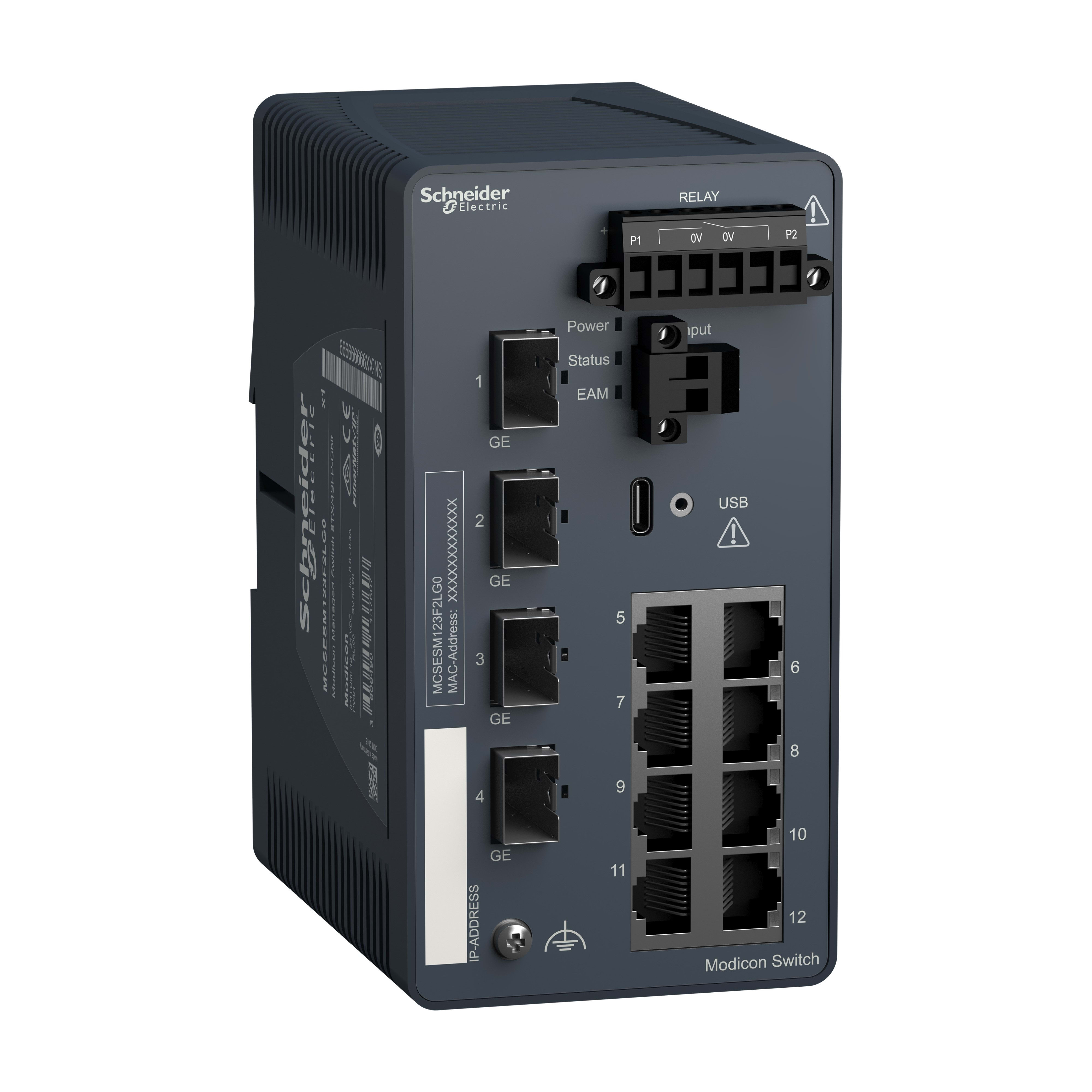 SCHNEIDER ELECTRIC SNRMCSESM123F2LG0 MODICON MANAGED SWITCH 8FE TX/4GE SFP