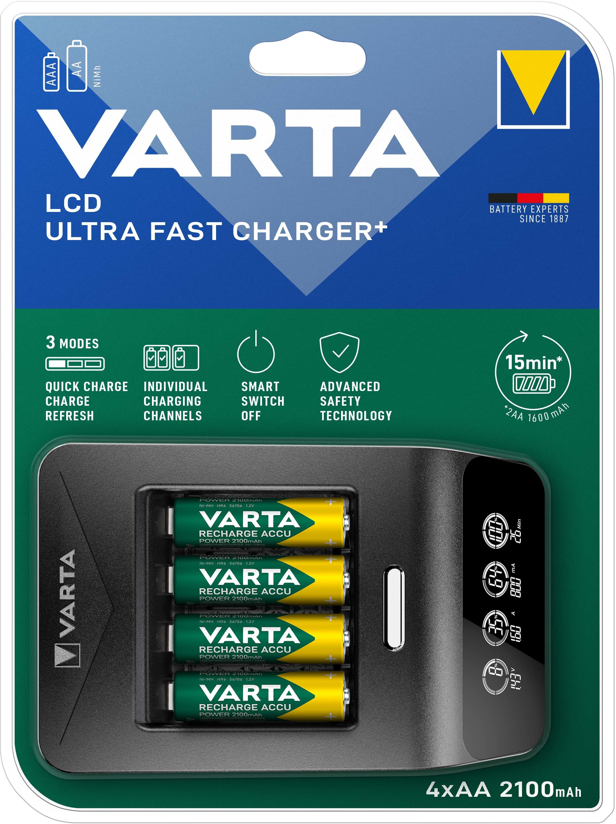 VARTA CONSUMER BATT - VAT57685101441 LCD ULTRA FAST CHARGER+ INCL. 4AA 2.100