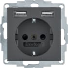 BERKER - BRK48031606 PRESA SCHUKO/USB, B3/B7 ANTRACITE OPACO
