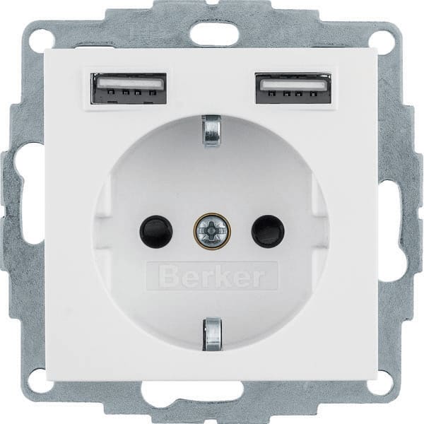 BERKER - BRK48036089 PRESA SCHUKO/USB, Q.X BIA.POLARE VELLUTO