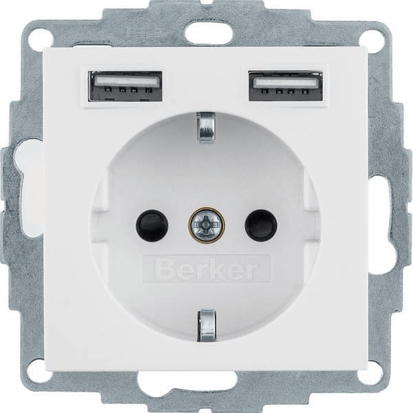 BERKER - BRK48038989 PRESA SCHUKO/USB, S1 BIA.POLARE LUCIDO