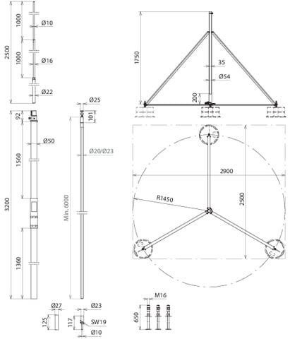 DEHN ITALIA SPA DEH819483 TUBO PORTANTE 4,7M ASTA 2,5M, HVI TRIPOD