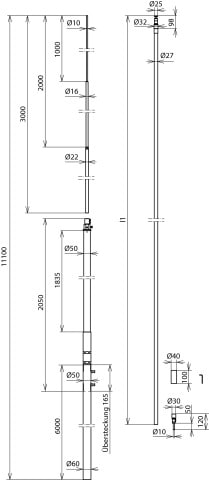 DEHN ITALIA SPA - DEH819760 Palo di captazione per conduttura HVIpow er L 11m, D 27mm Cu L min.10m, nero - SE T -